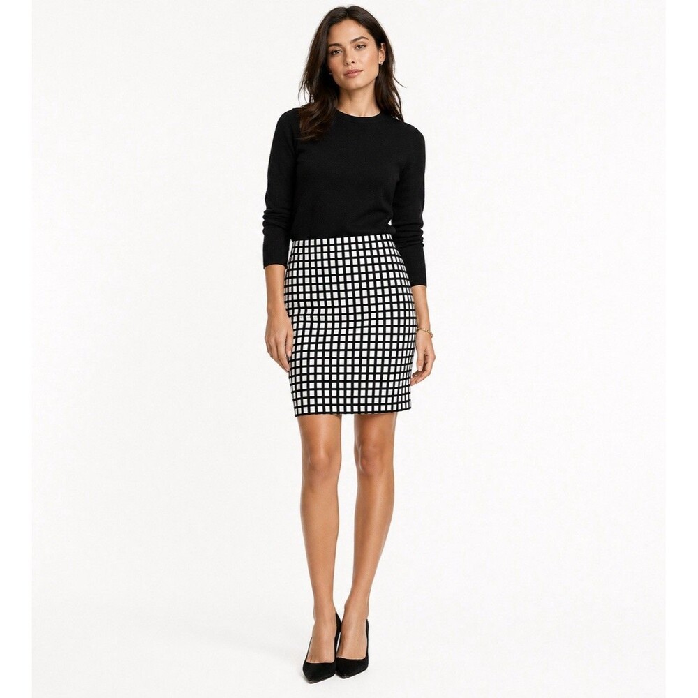 J Crew No 2 Pencil Skirt in Black & White Square‎ Check Office Career Size 8P
